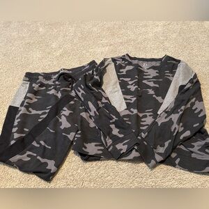 New York & Company Black and Gray Camouflage Pants and sweatshirt. Light weight.